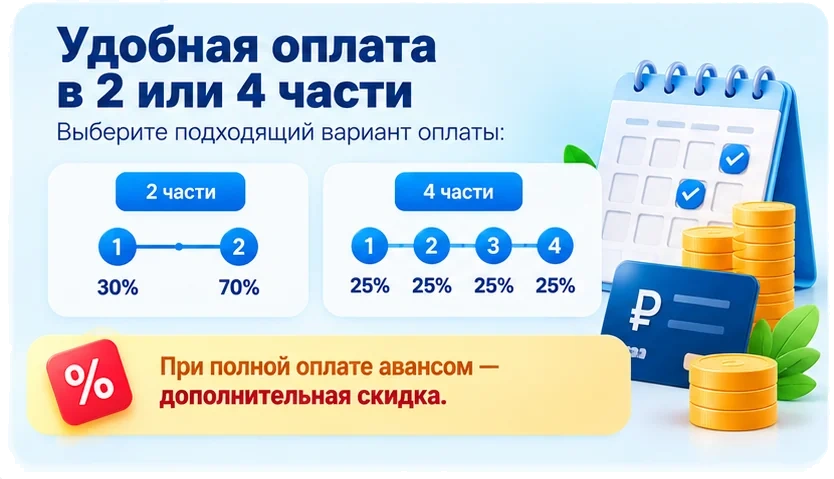 Оплата в 2 или 4 части